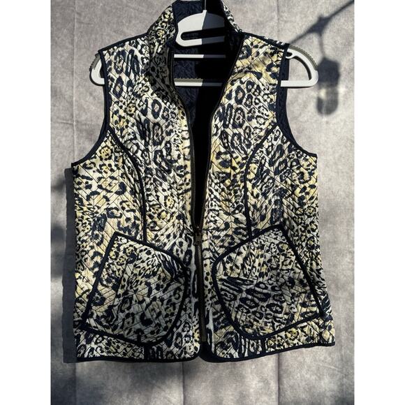 Women's Reversible Quilted Vest SMALL Blue Beige Fitted Full Zip Winter Pockets‎ - Picture 4 of 5